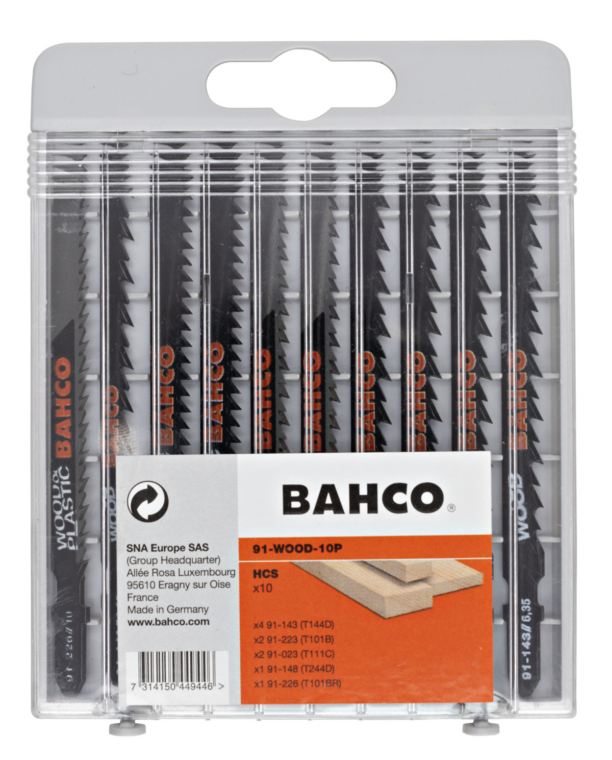 Conjunto de lâminas para serra tico-tico para madeira e plástico, 10 peças Bahco 91-WOOD-10P