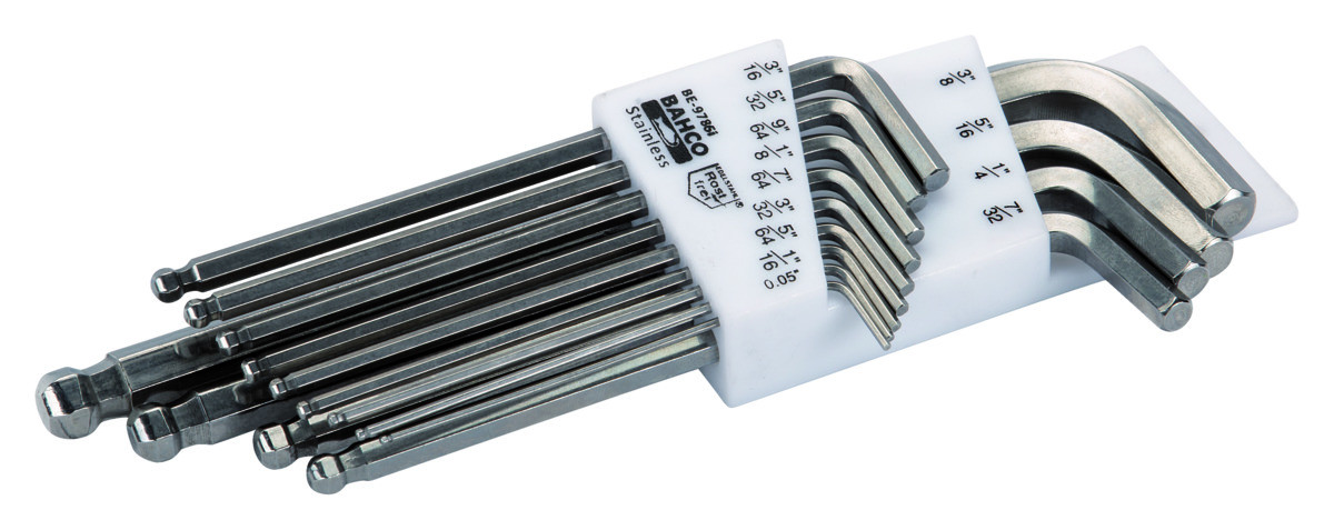 Conj. chaves parafusos offset sextavadas longas, ponta esférica, aço inox, polegadas, 13 pçs Bahco BE-9786I