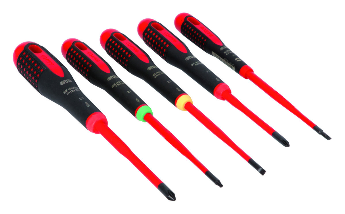 Conjunto de chaves de parafusos TORX®, Phillips e chaves de fenda finas com isolamento VDE ERGO™ com pega de três componentes - 5 peças Bahco BE-9871SL