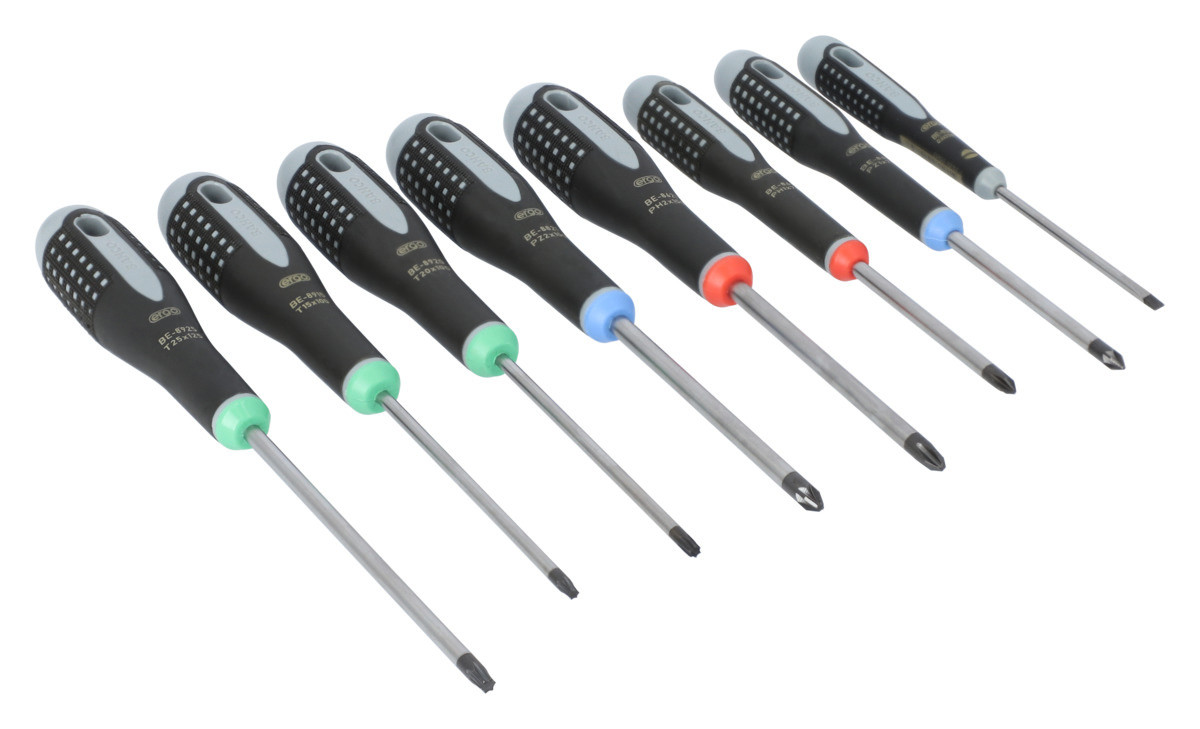 Conjunto de chaves de parafusos de fenda/Phillips/Pozidriv/TORX® com pega de borracha - 8 peças Bahco BE-9872