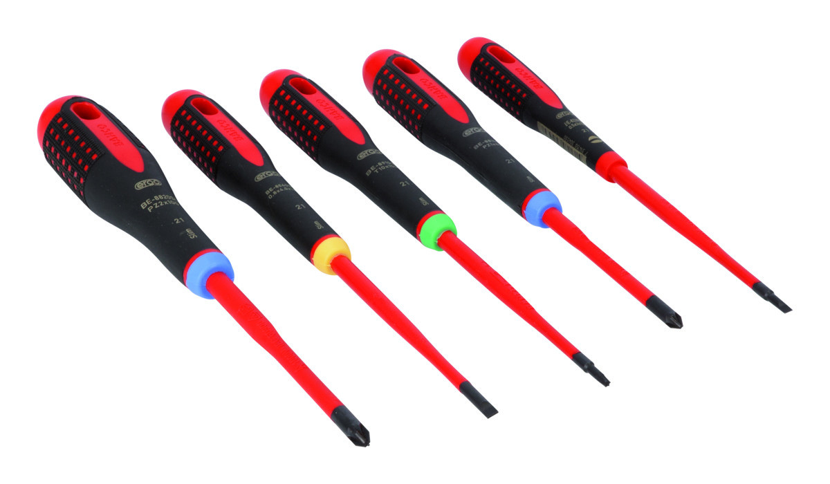 Conjunto de chaves de parafusos TORX®, Pozidriv e chaves de fenda finas com isolamento VDE ERGO™ com pega de três componentes - 5 peças Bahco BE-9872SL