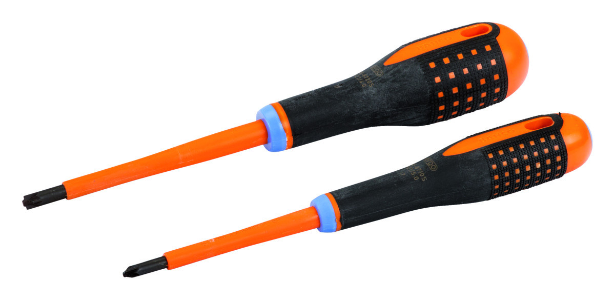Conjunto de 2 chaves ERGO™ isoladas, para uso em quadros eletricos e terminaisPara parafusos de Fenda e Pozidriv Bahco BE-9890S