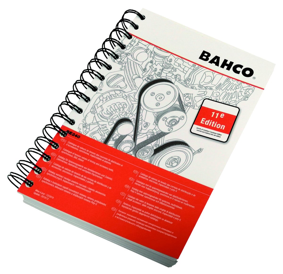 Livro valores tensão p/correias dentadas e acessórias, sincronizadas, V&V e com nervuras Bahco BE240-CAT