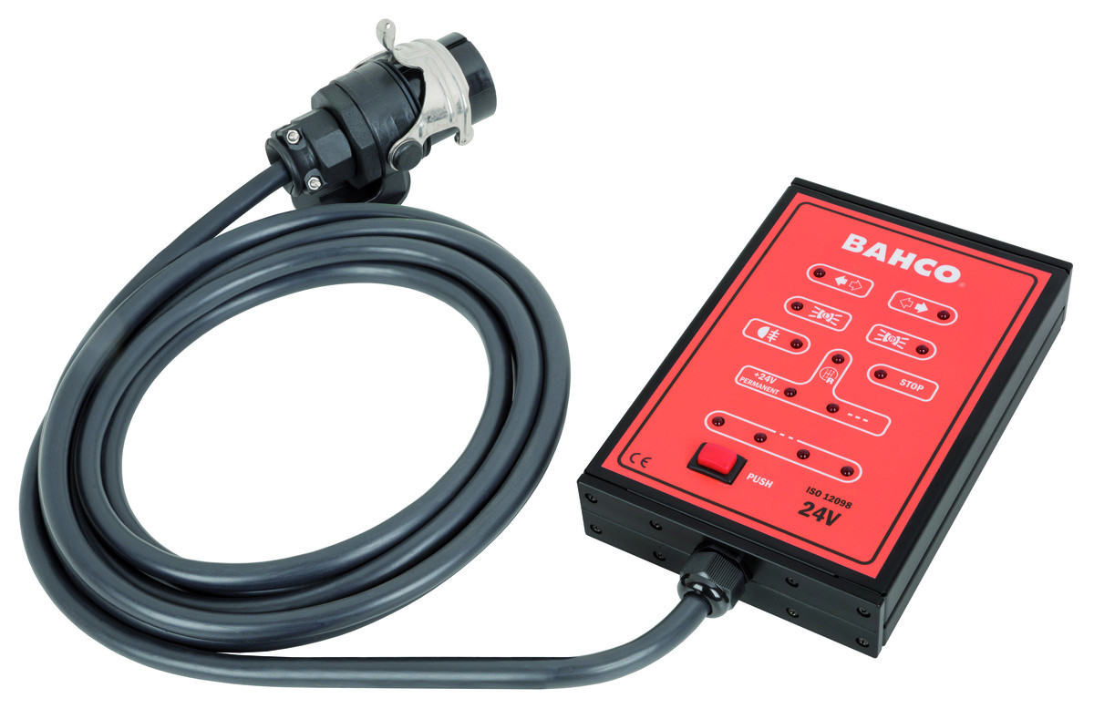 Funcionamento das luzes do veículo de 24V com o verificador de ficha de 15 pinos Bahco BELT2415A