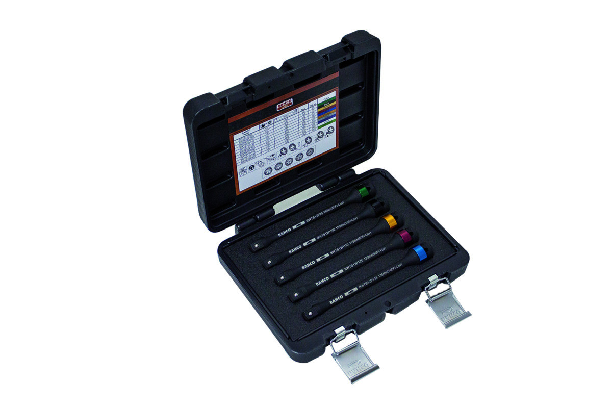 Conj. 5 barras torção c/encaixe de 1/2", p/apertar porcas de rodas com pistola de impacto sem exceder o torque recomendado Bahco BWTB12P5