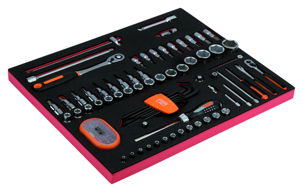 Conjunto de chaves de roquete 1/2" e 1/4", chaves de caixa e pontas em inserção de espuma marcada a laser 3/3 Fit&Go - 104 peças Bahco FF1A051
