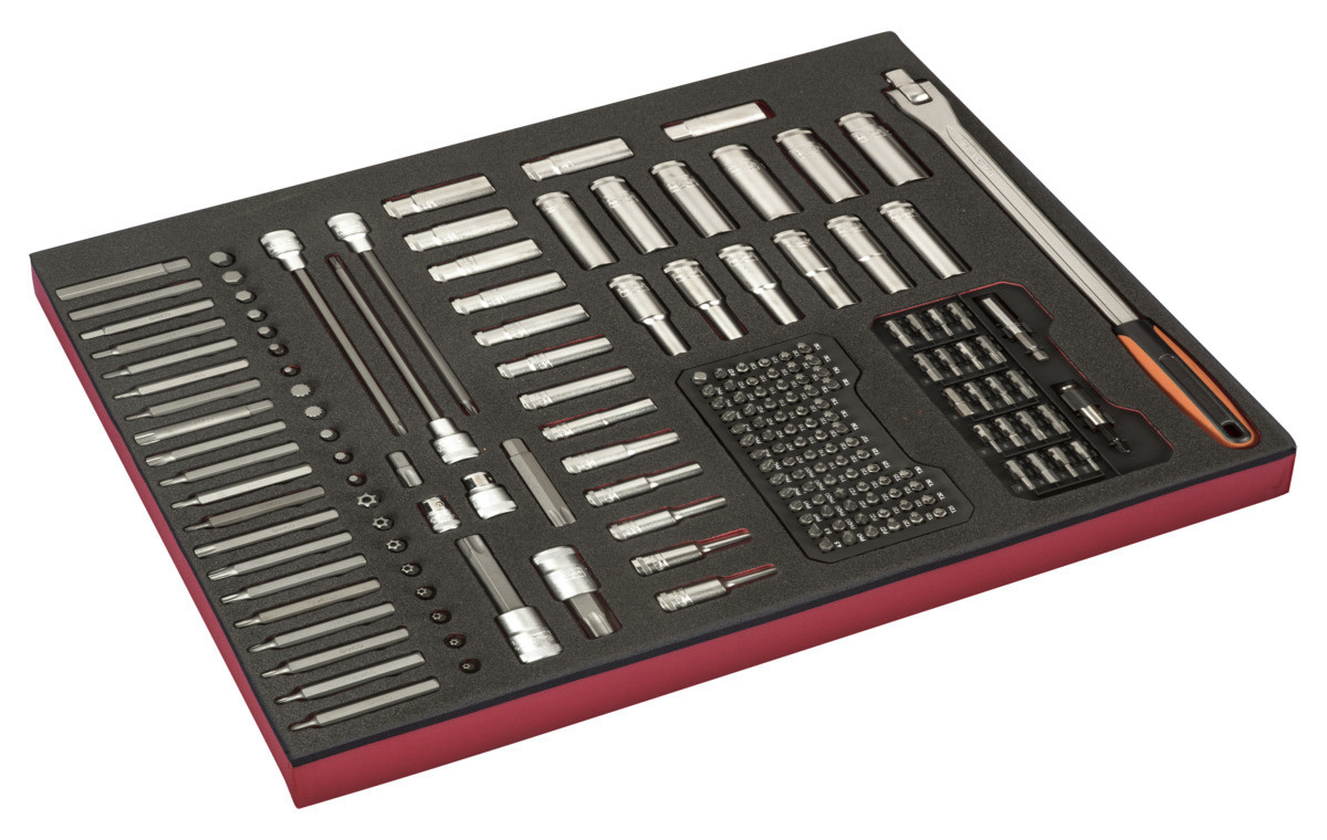 Conjunto de chaves de caixa 1/2" e 3/8" e pontas em inserção de espuma 3/3 Fit&Go - 177 peças Bahco FF1A165