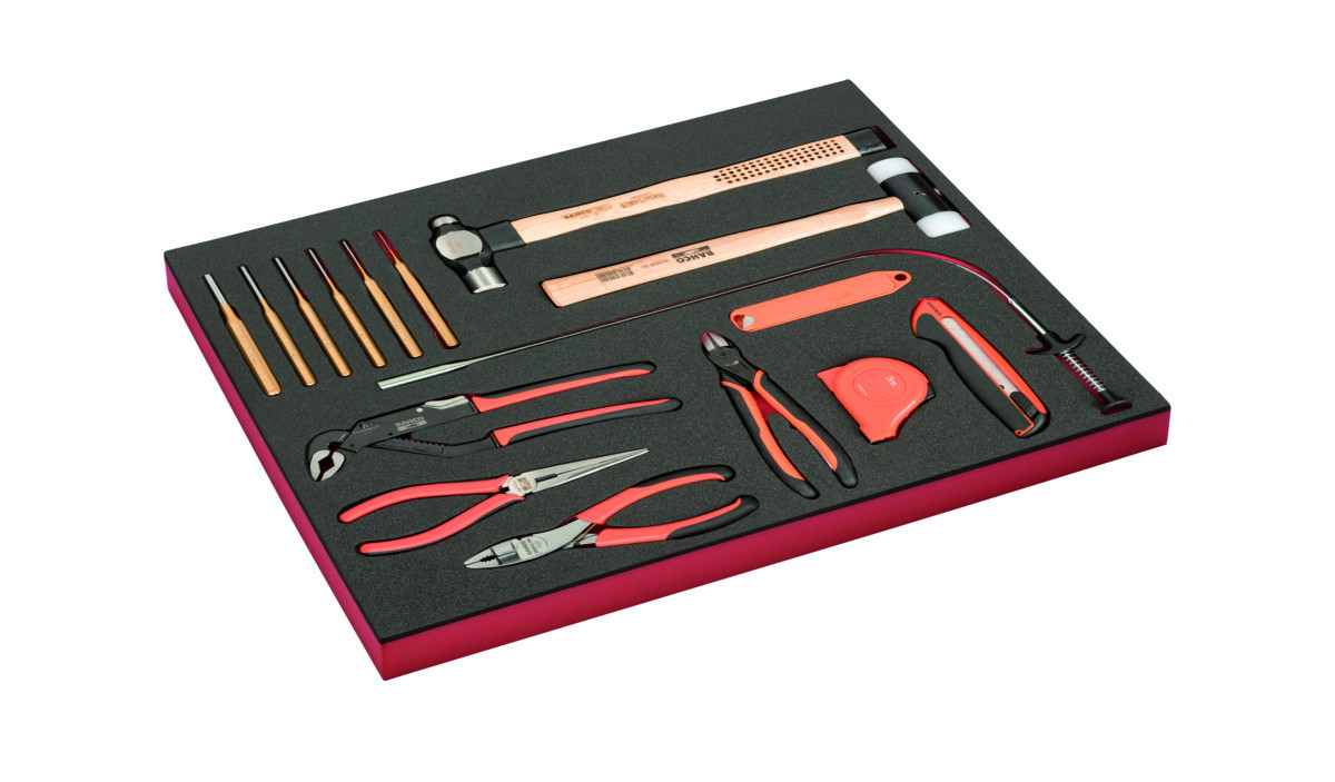 Conjunto de alicates, ferramentas de corte, martelos e pinça de recolha em inserção de espuma 3/3 Fit&Go - 25 peças Bahco FF1A189