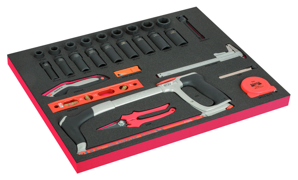 Conjunto de chaves de caixa de impacto 1/2" em inserção de espuma marcada a laser 3/3 Fit&Go para corte e medição - 36 peças Bahco FF1A197LM