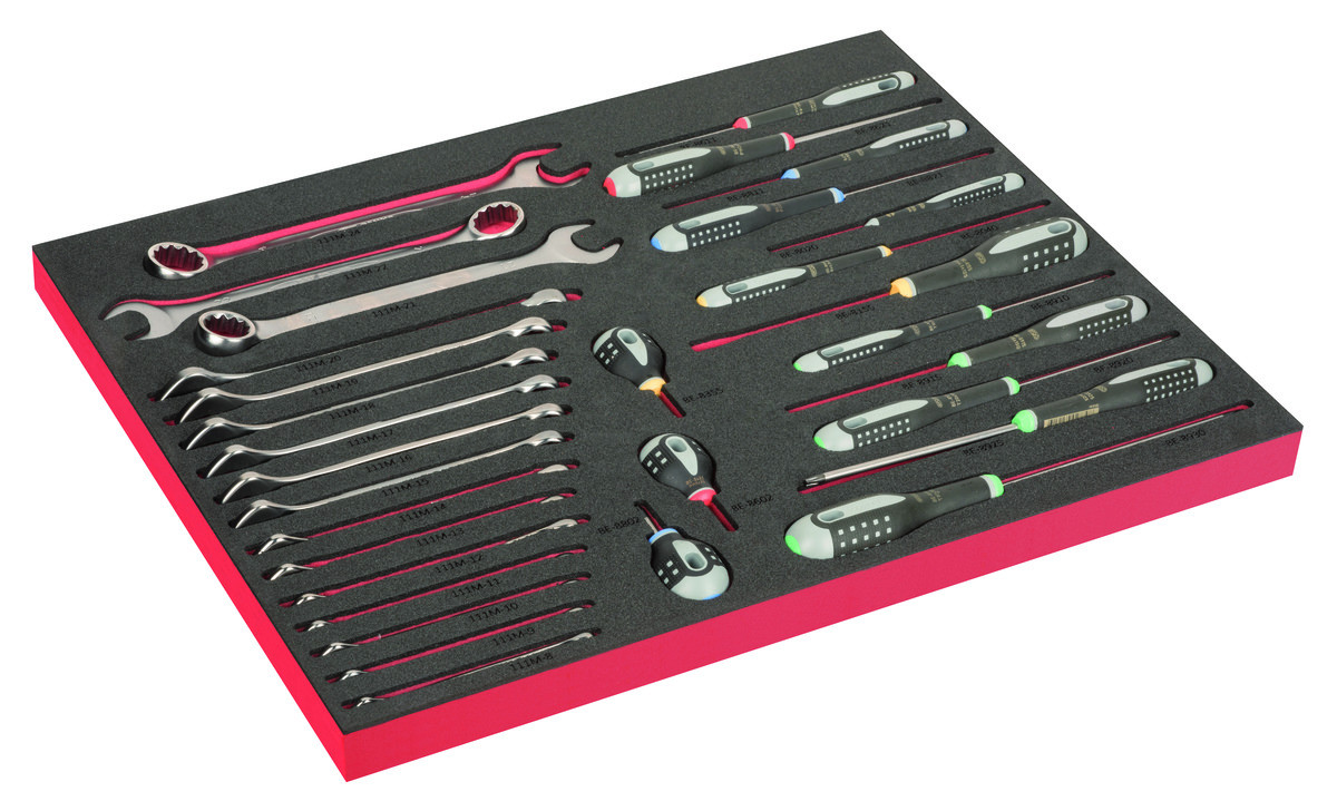 Conjunto de chaves de parafusos e chaves combinadas ERGO em inserção de espuma marcada a laser 3/3 Fit&Go - 31 peças Bahco FF1A215LM
