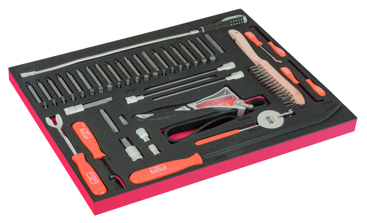 Conjunto de sovelas, ganchos, raspador, pinça de recolha magnética e pontas TORX em inserção de espuma marcada a laser 3/3 Fit&Go - 60 peças Bahco FF1A225LM