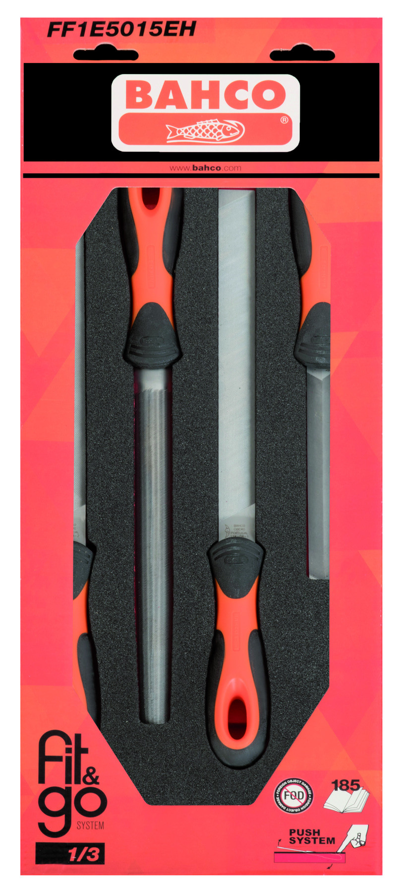 Conjunto de limas ERGO em inserção de espuma 1/3 Fit&Go - 4 peças por embalagem Bahco FF1E5015EH