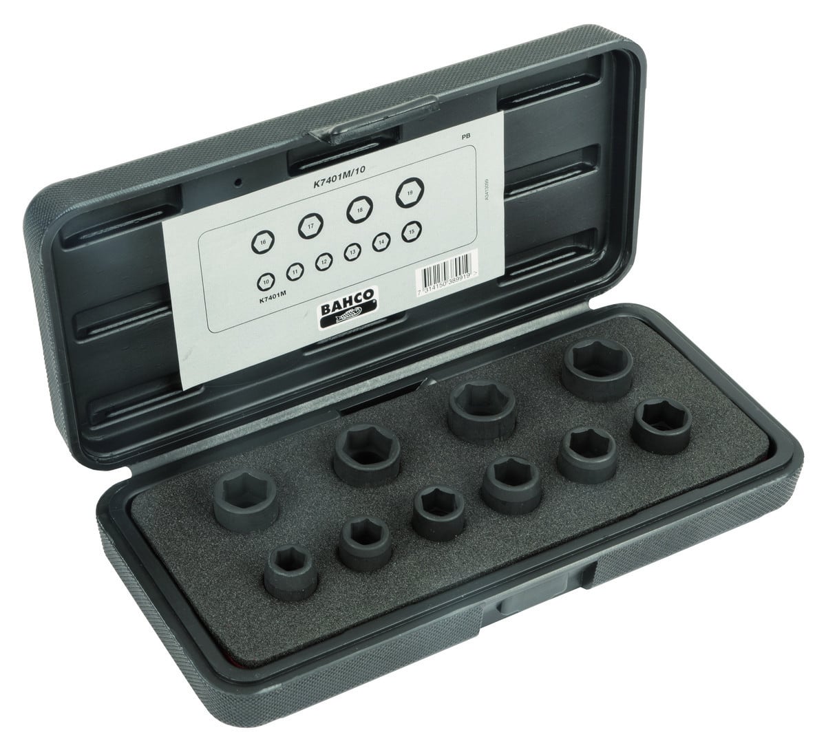 3/8" - Conjunto de chaves de caixa sextavadas de impacto com perfil sextavado no sistema métrico - 10 peças Bahco K7401M/10