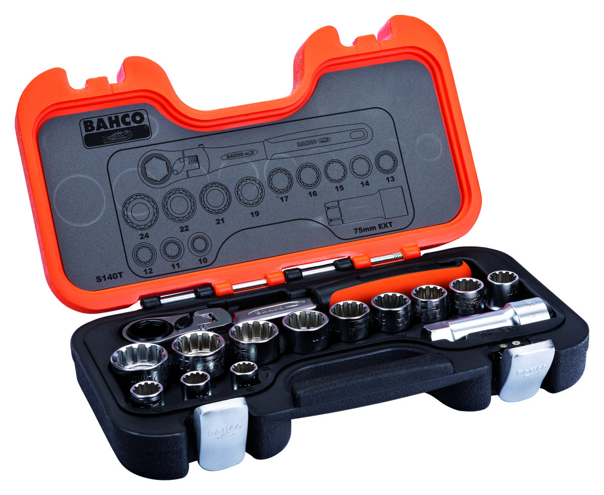 JOGO CAIXA COM FURO PASSAGEM 1/4” 14 peças Bahco S140T