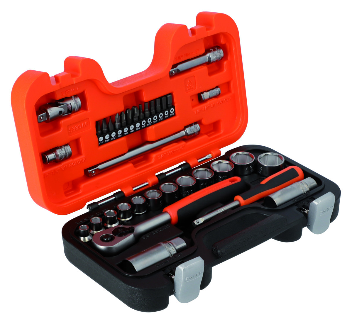 Jogo Chaves Caixa Polegadas 1/4”, 3/8” 34 peças Bahco S330AF