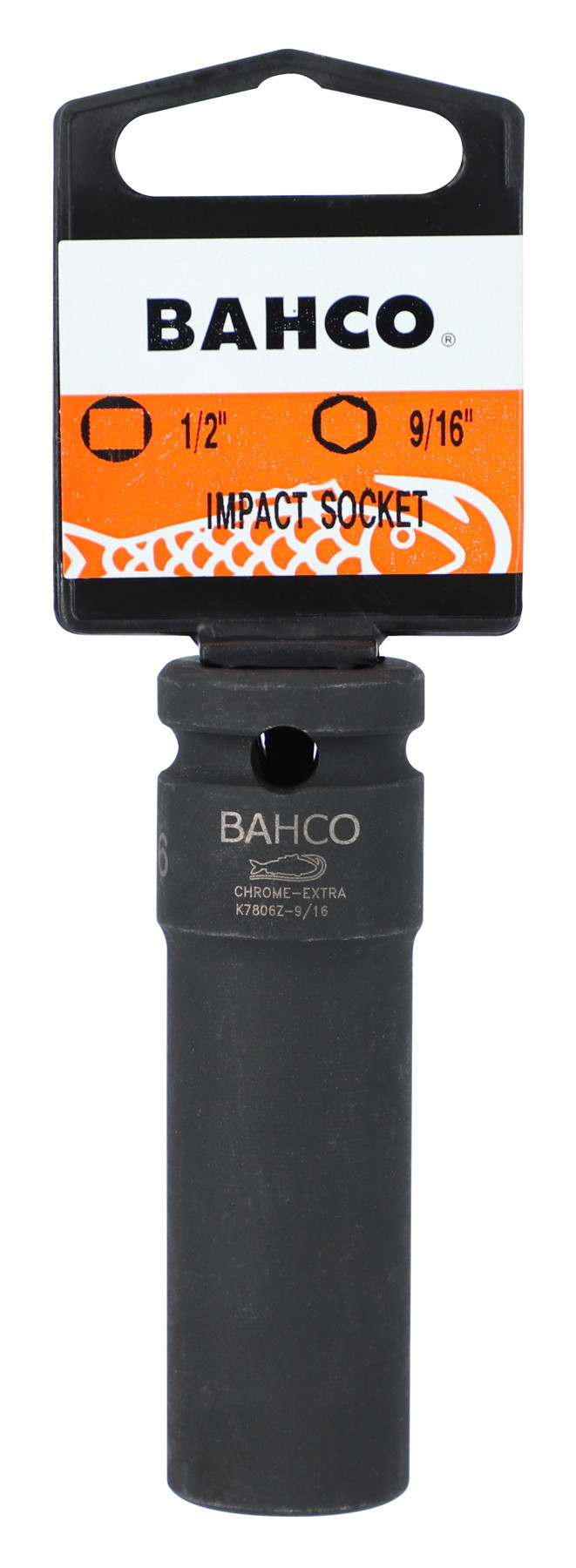 Chaves de caixa de impacto profundo quadradas 1/2" com perfil sextavado de 9/16" e acabamento fosfatado - Embalagem individual Bahco SBK7806Z-9/16