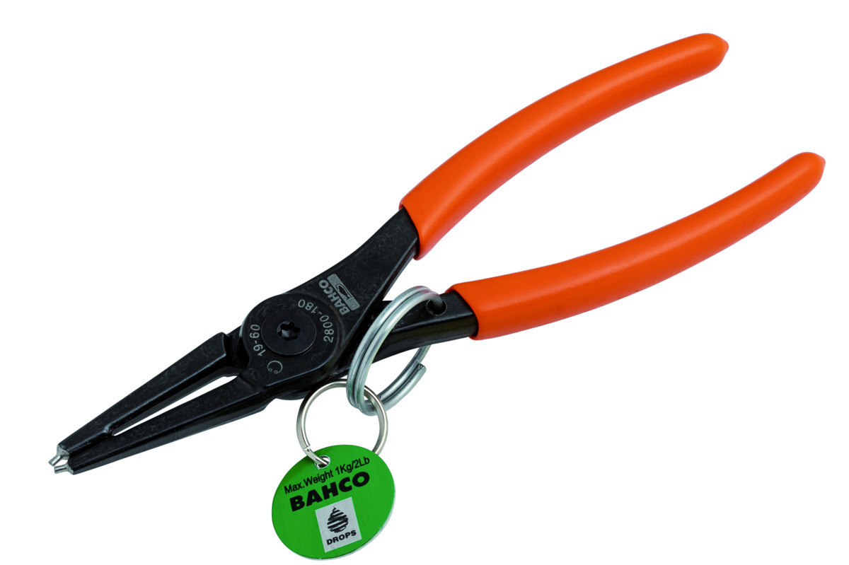 Alicate para anéis de retenção internos com mandíbulas retas e acabamento fosfatado com anel de aço inoxidável - 180 mm Bahco TAH2800-180