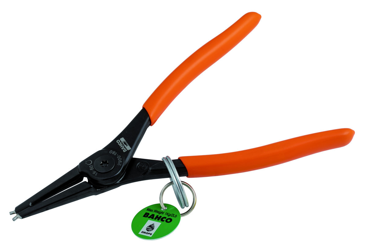 180 mm - Alicate para anéis de retenção externos com mandíbulas retas e acabamento fosfatado com anel de aço inoxidável Bahco TAH2900-180