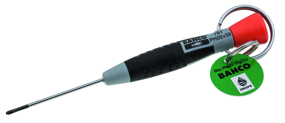 Chaves de fenda com pega de precisão PH0 x 50 mm com anel de aço inoxidável Bahco TAH701-0-50