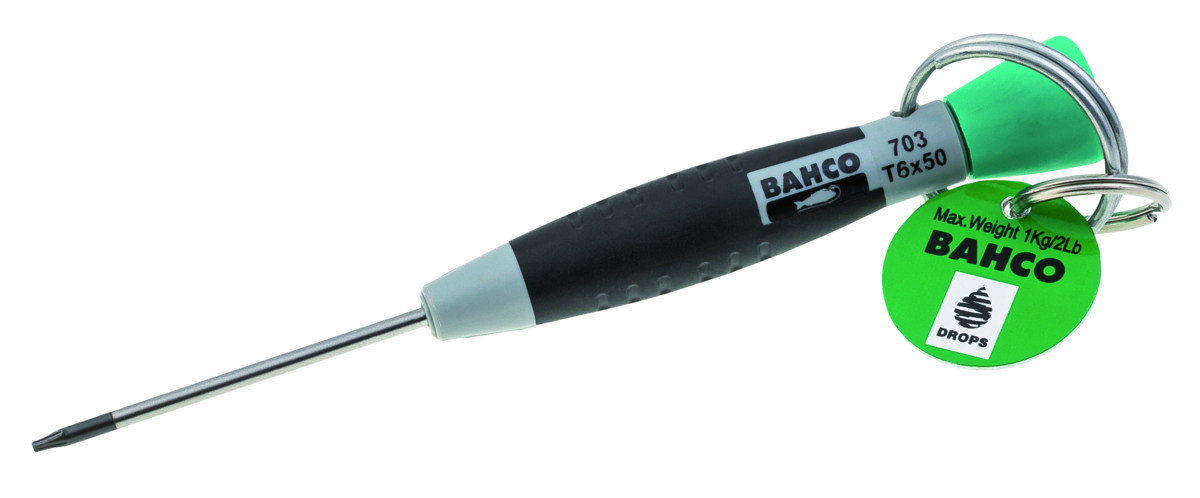 Chaves de fenda com pega de precisão T10 x 50 mm com anel de aço inoxidável Bahco TAH703-10-50