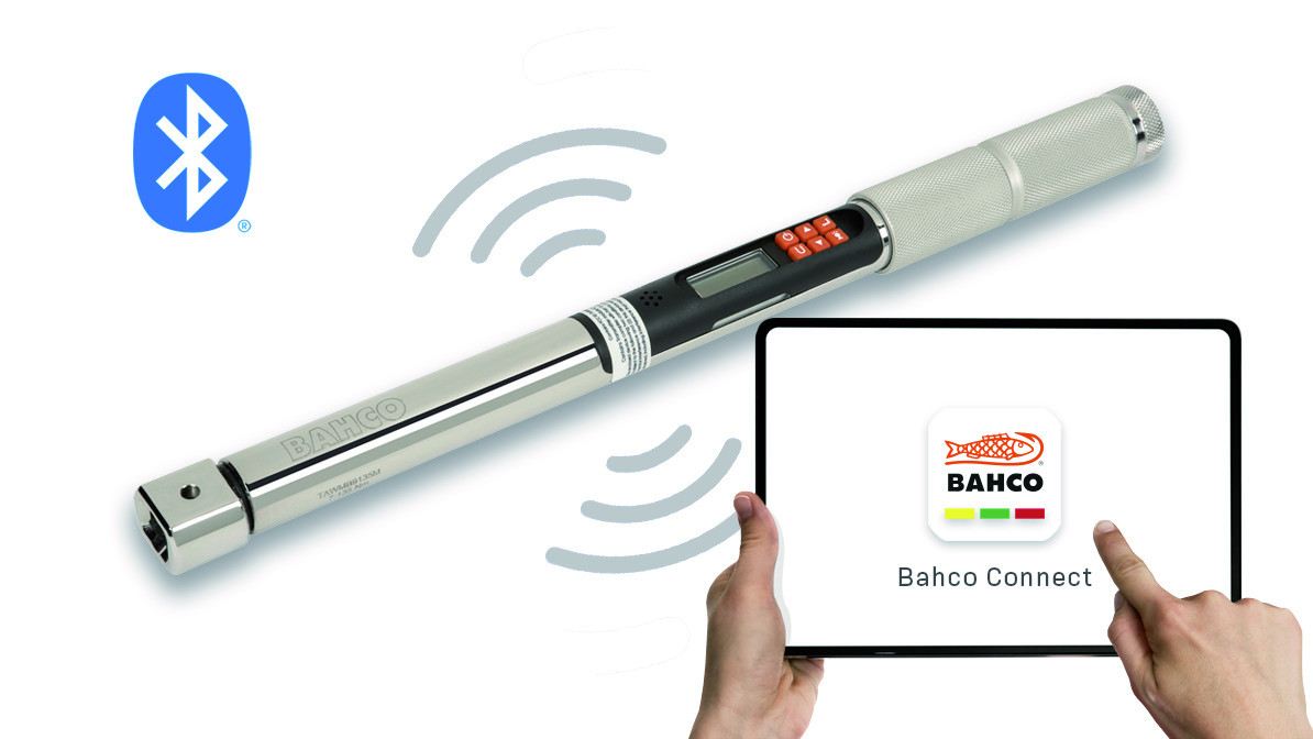 Chave de binário digital e ângulo Bluetooth® com memória e cabeça intercambiável rectangular 17 -340 Nm Bahco TAWMB14340