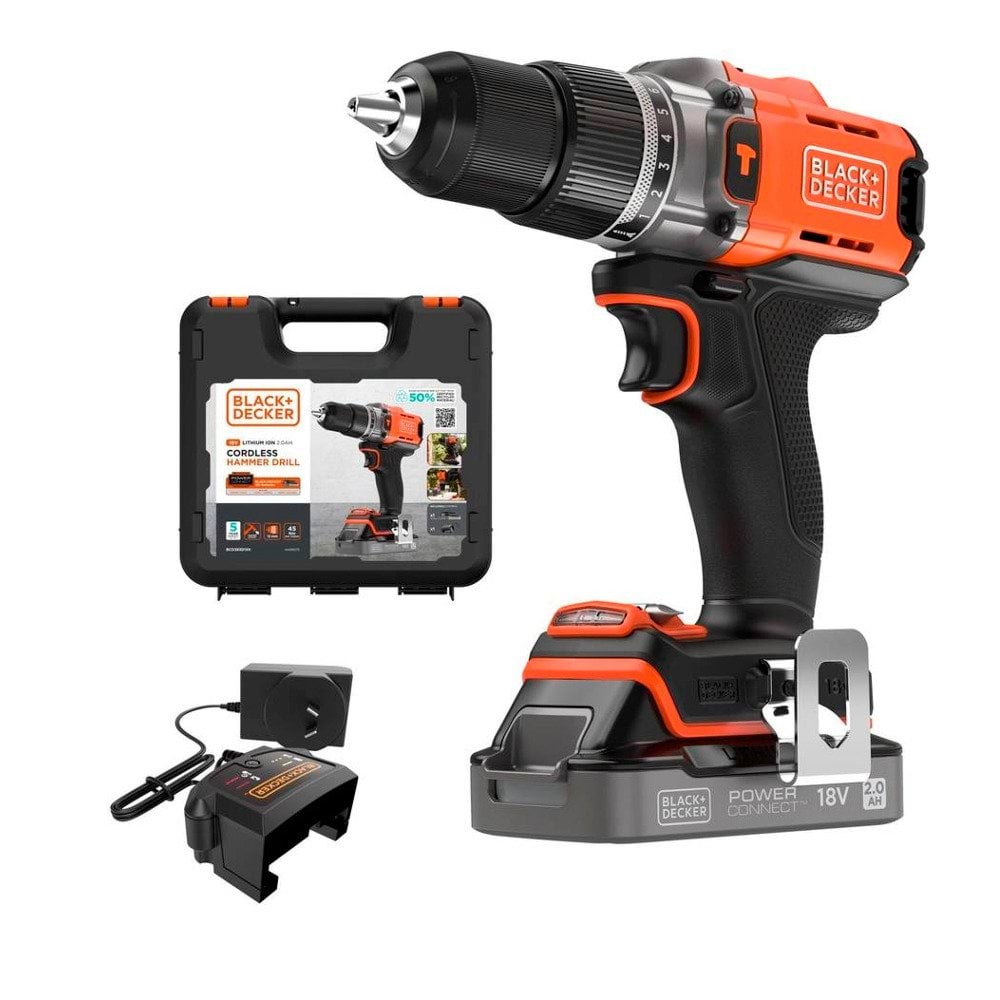 Berbequim com Percussão 18V 2Ah Black & Decker BCD383D1XK-QW 