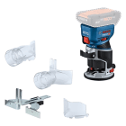 Bosch Professional Tupia de Canto e Superfície sem Fio GKF 18V-8 com Calha Paralela,Protetor de Limalha,Pinça 8mm,2 Adaptadores de Aspiração (Plano e Angular)