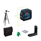 Bosch Professional Nível Laser de Linhas GLL 20-22 G com Suporte Universal LB 10, Painel Alvo para Laser,Adaptador Pilha Alcalina, 4 Pilhas 1,5 V LR6 (AA) +Tripé Construção Civil BT 150 Professional+Bolsa