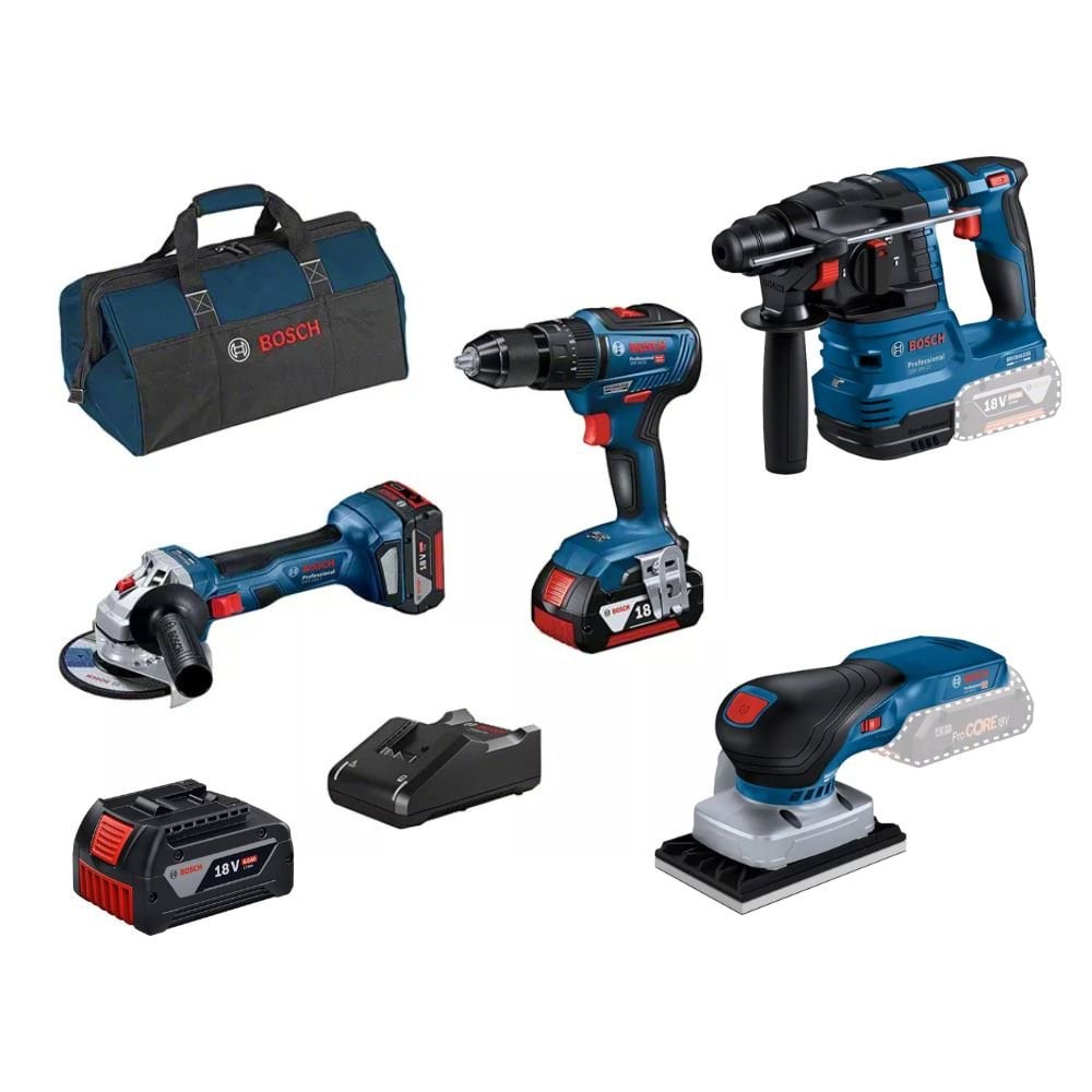 Kit 4 Máquinas GSB 18V-55 + GWS 18V-7 + GBH 18V-21 + GSS 18V-13 + 3 Baterias 18V Bosch