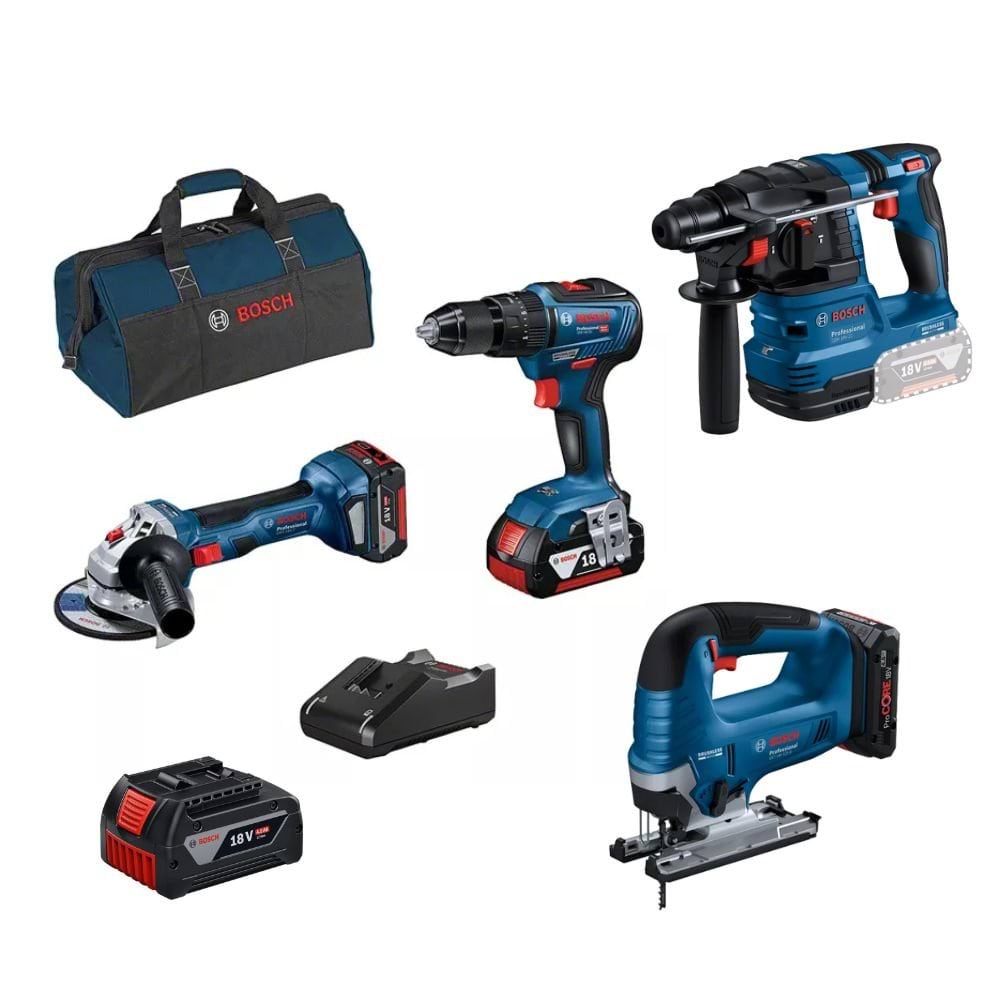 Kit 4 Máquinas GSB 18V-55 + GWS 18V-7 + GBH 18V-21 + 18V-125 B + 3 Baterias 18V Bosch