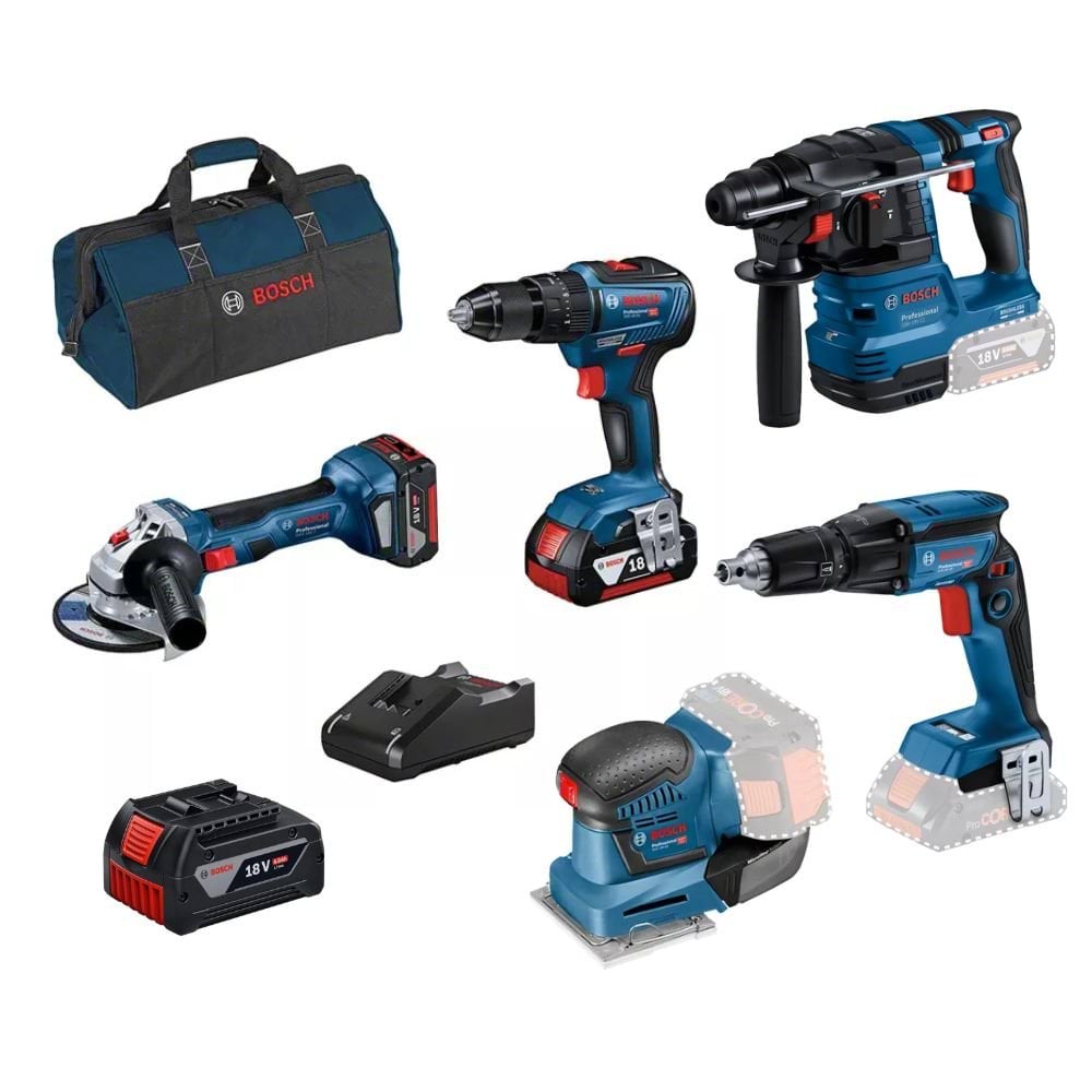 Kit 5 Máquinas GSB 18V-55 + GWS 18V-7 + GBH 18V-21 + GTB 18V-45 + GSS 18V-10 +Bateria 18V Bosch