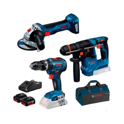 Kit 3 Máquinas Berbequim GSB 18V-55 + Rebarbadora GWS 18-7 + Martelo GBH 18V-18 X Bosch