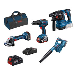 Kit 4 Máquinas GBH 18V-21 + GBL 18V-120 + GSB 18V-55 + GWS 18V-7 + Bateria 18V 4,0 Ah Bosch