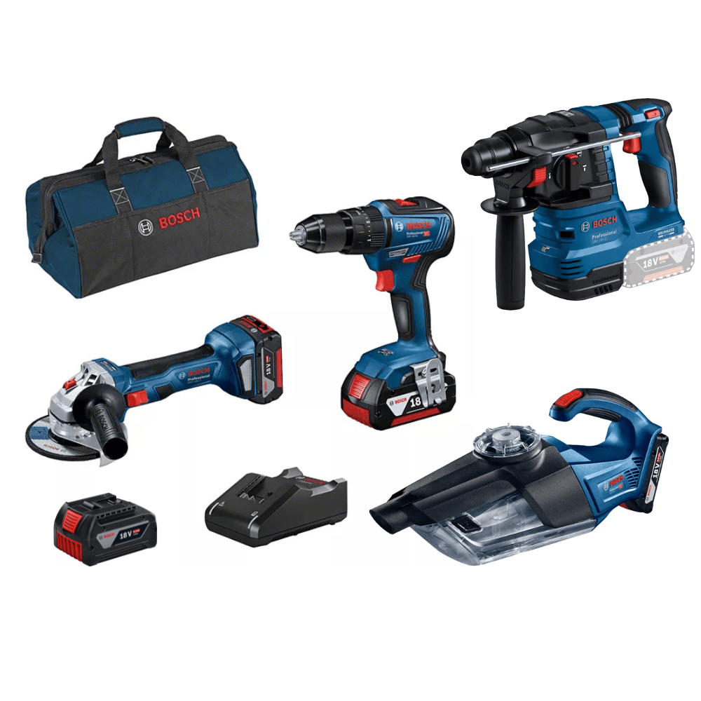 Kit 4 Máquinas GSB 18V-55 + GWS 18V-7 + GBH 18V-21 + GAS 18V-1 + 3xBaterias 18V 4,0Ah Bosch