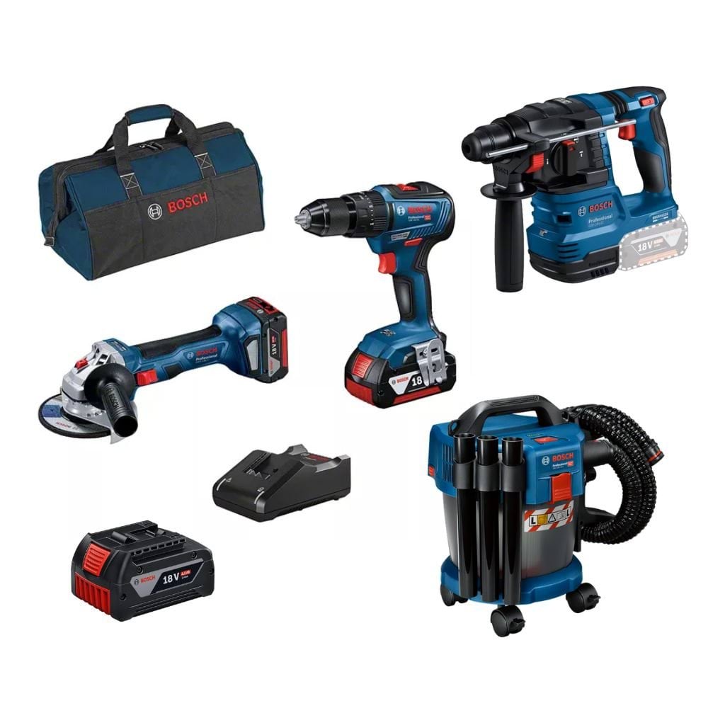 Kit 4 Máquinas GSB 18V-55 + GWS 18V-7 + GBH 18V-21 + GAS 18V-10 L + Bateria 18V Bosch