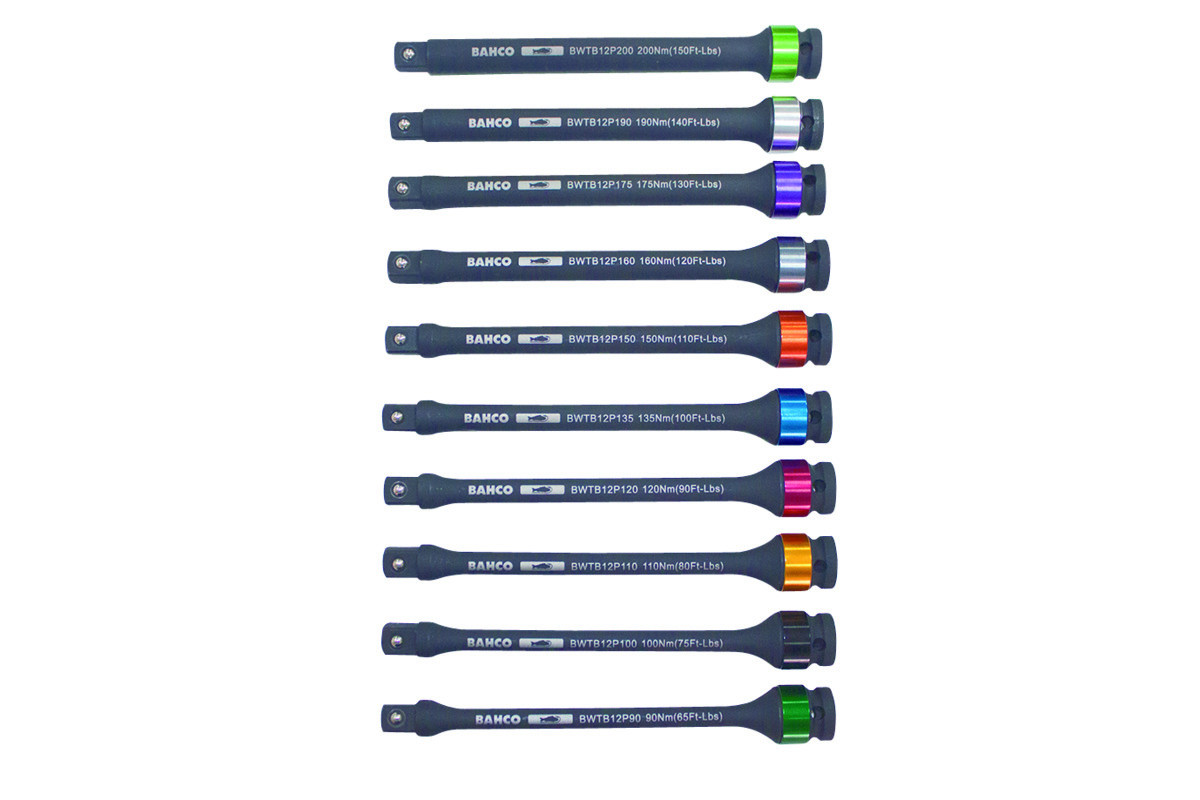 Barra torção c/encaixe de 1/2", p/apertar porcas de rodas com pistola de impacto sem exceder o torque recomendado Bahco BWTB12P150