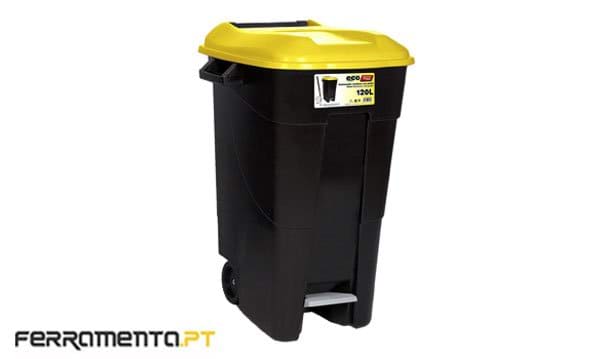 Caixote Lixo Tampa Amarela c/ Pedal e Rodas 120L Tayg 12423017