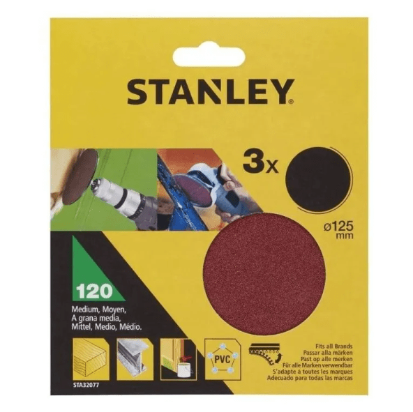 Discos de Lixa 125mm G120 c/ Velcro Stanley STA32077-XJ