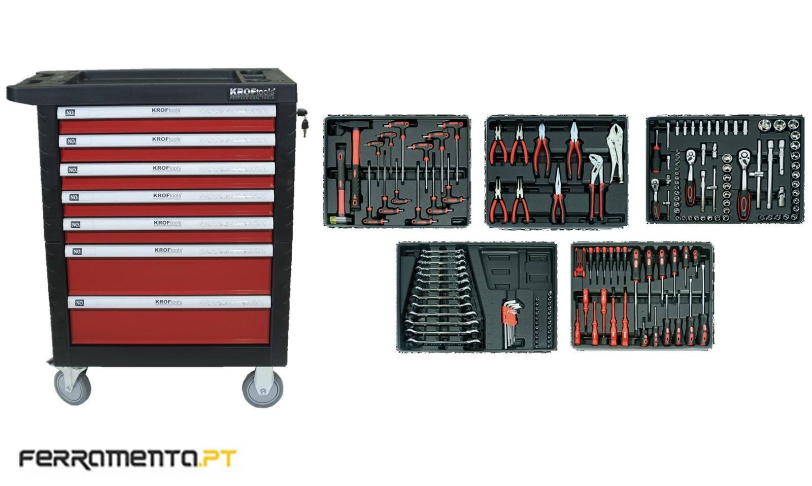 Carro de Ferramentas 170 Pcs 7 Gavetas Kroftools 8610