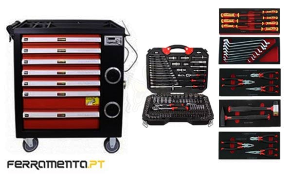 Carro de Ferramentas de 7 Gavetas C/ Áudio 262 Pcs Kroftools 8617