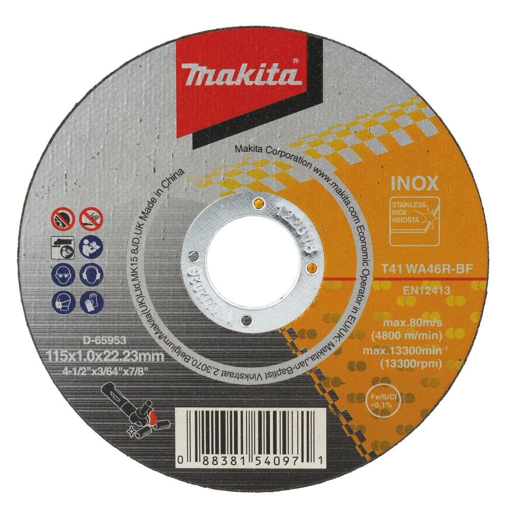 Disco de corte 115 x 1,0 x 22,23 mm, WA46R, 10 peças Makita D-65953-10