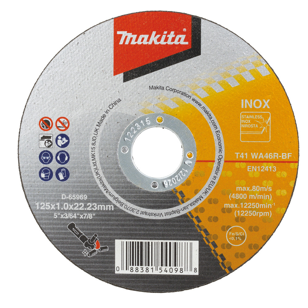 Disco de corte 125 x 1,0 x 22,23 mm, WA46R, 10 peças Makita D-65969-10