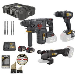 Kit combo de 3 Maquinas 18V Aparafusadora + Rebarbadora + Martelo CAT DXK302