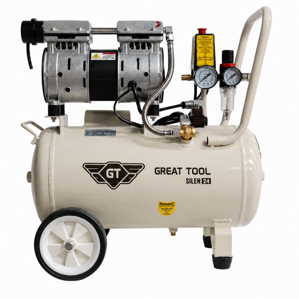 Compressor Silencioso Isento De &Oacute;leo 24L 1HP 230V Great Tool CP024000CMS