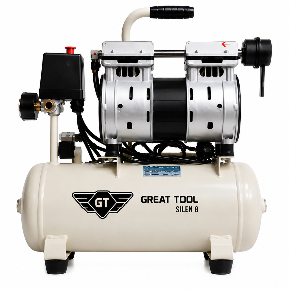 Compressor Silencioso Isento De Óleo 8L 0.75HP 230V Great Tool CP008000CMS