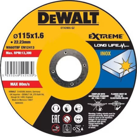 Disco Abrasivo 115x22.2x1.6mm Dewalt DT43260-XJ