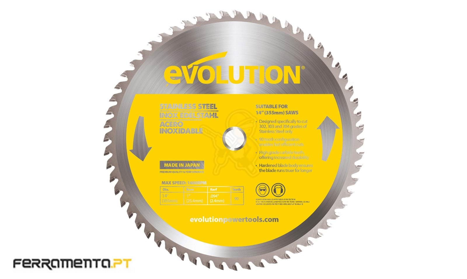 Disco TCT Aço INOX 355x25,4 90 Dentes Evolution EV31D35525490AI