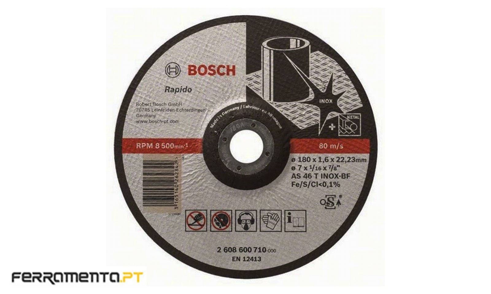 Discos Abrasivos de Corte Inox Côncavo 180x1,6x22.23 mm
