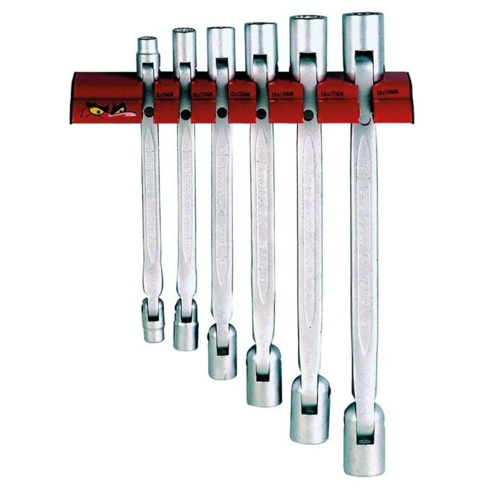 6 chaves de boca duplas flexíveis + Suporte de parede Teng Tools WRDF06