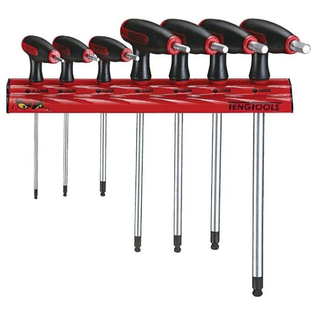 7 chaves hexagonais métricas + Suporte de parede  Teng Tools WRHEX07